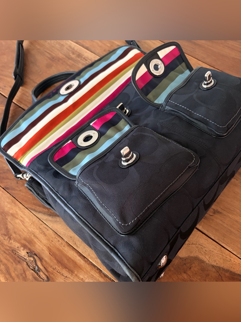 Coach Y2K Hamptons Signature Business Bag Legacy Striped Turnlock Black Bag